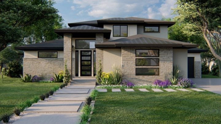 hillside prairie house plan 3d rendering