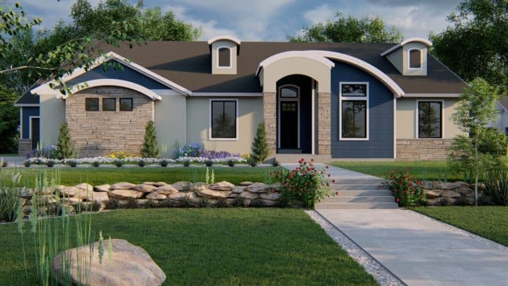 beacon hill modern craftsman house plan 3d rendering