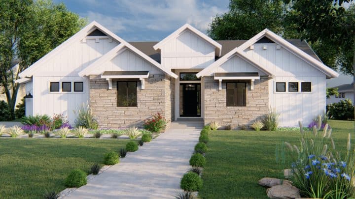 auburn modern farmhouse house plan 3d rendering