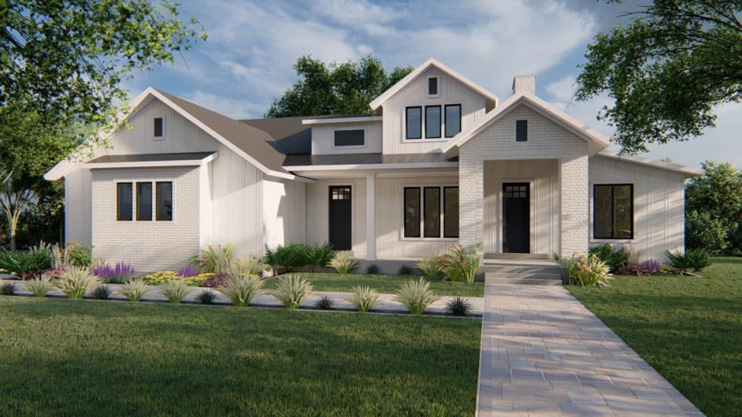 winchester modern farmhouse house plan 3d rendering